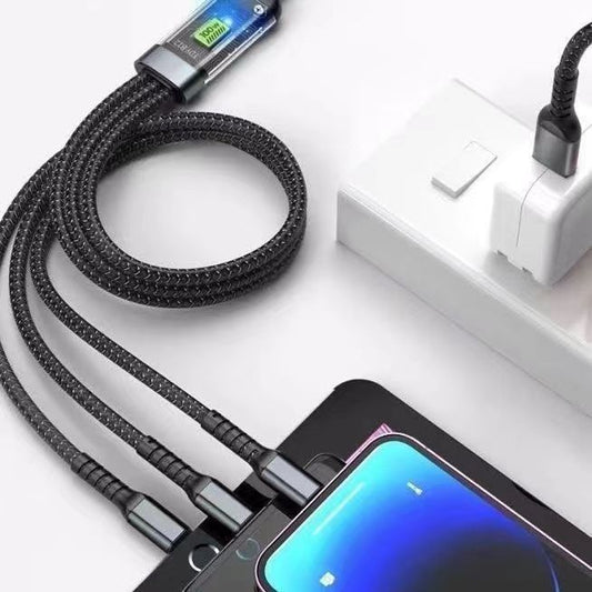 100W 3-in-1 Fast Charging Cable – Transparent Braided USB Cable