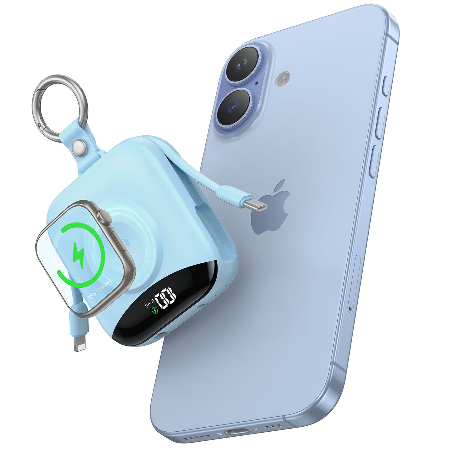 10000mAh Power Bank with Built-in Cables, 20W Fast Charging & Apple Watch Wireless Charging