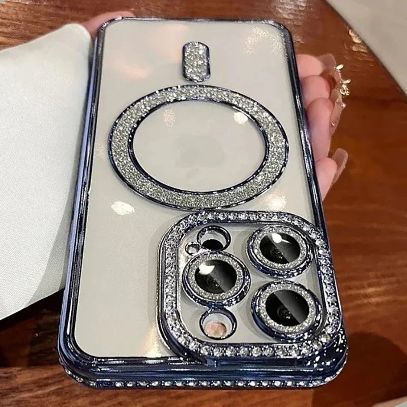 Glitter Magnetic iPhone Case – Shockproof Protective Cover with Camera Lens Protector