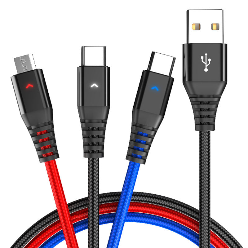Lighted One-To-Three Data CableLED 3-in-1 Charging Cable – Multi Device USB Cable with Light Indicator