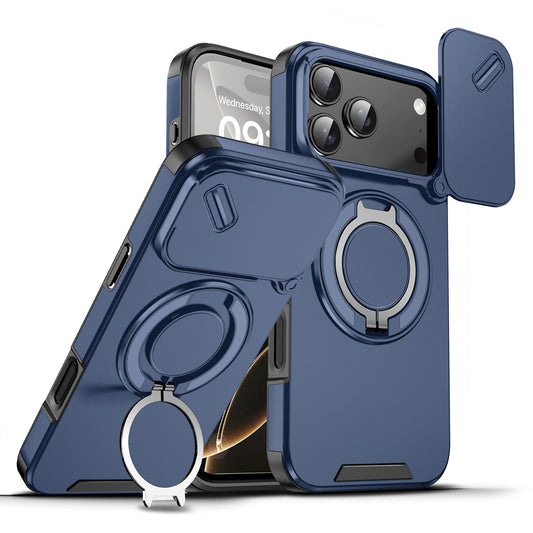 Magnetic Window Phone Case with Holder for iPhone 11/12/13/14/15/16/17 E/ Pro/Pro Max.
