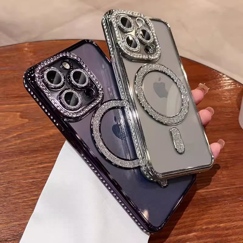 Magnetic Glitter Transparent Phone Case with Lens Protector