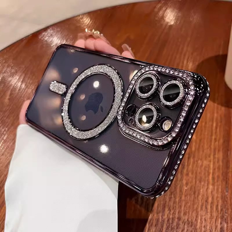 Magnetic Glitter Transparent Phone Case with Lens Protector