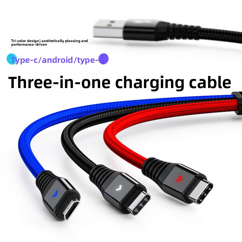 Lighted One-To-Three Data CableLED 3-in-1 Charging Cable – Multi Device USB Cable with Light Indicator