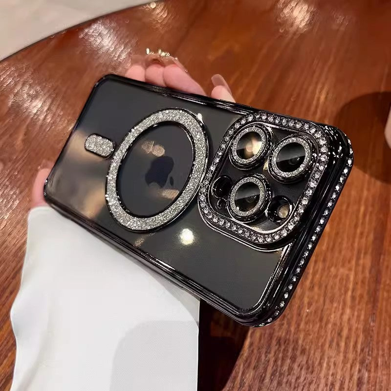 Magnetic Glitter Transparent Phone Case with Lens Protector