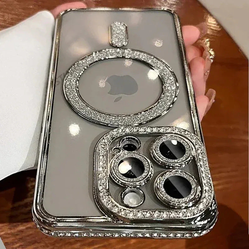 Glitter Magnetic iPhone Case – Shockproof Protective Cover with Camera Lens Protector