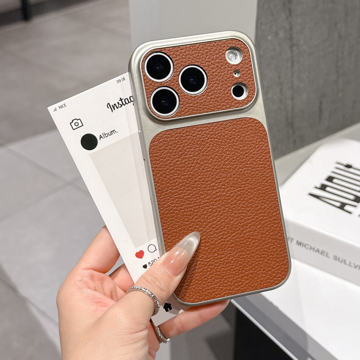 Simple Solid Color Leather Texture Phone Case for iPhone