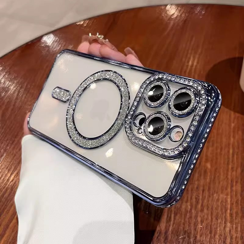 Magnetic Glitter Transparent Phone Case with Lens Protector