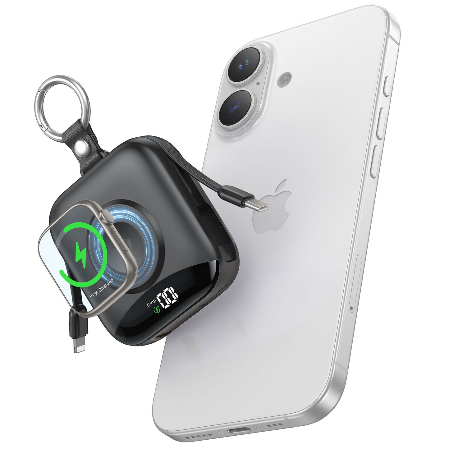 10000mAh Power Bank with Built-in Cables, 20W Fast Charging & Apple Watch Wireless Charging