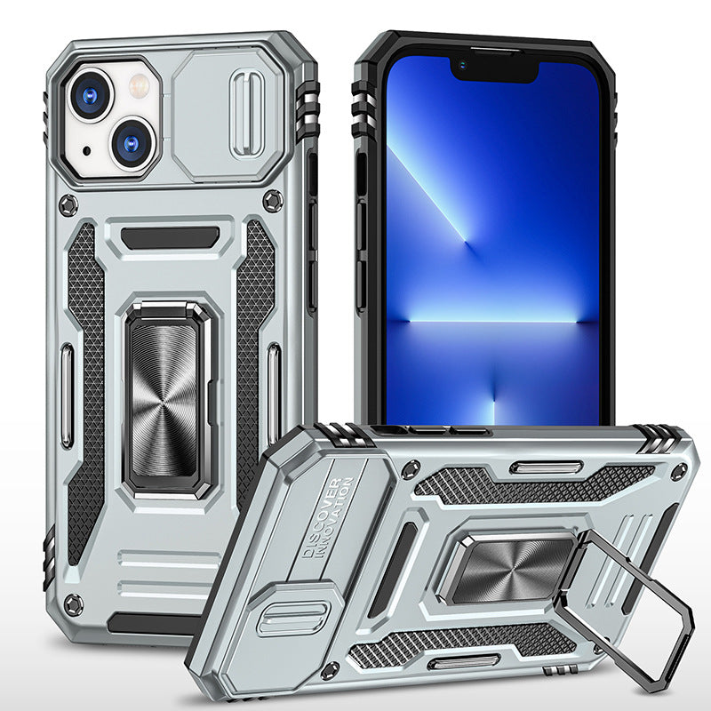 Armor Stand Push Window Protective Case for iPhone X/7/8/11/12/13/14/15/16/17 Pro/Pro Max.