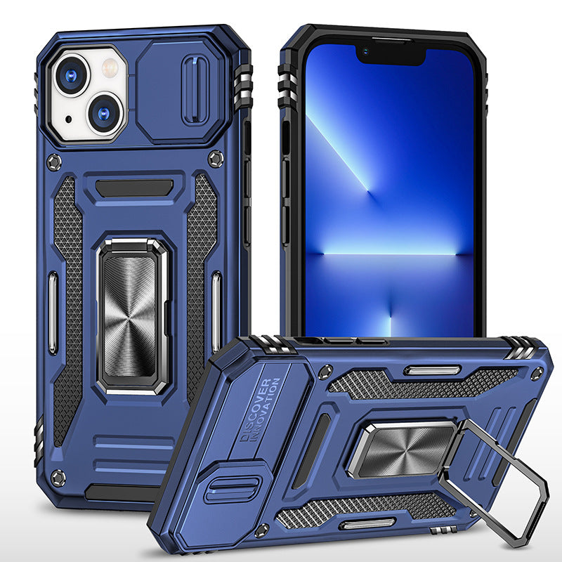 Armor Stand Push Window Protective Case for iPhone X/7/8/11/12/13/14/15/16/17 Pro/Pro Max.