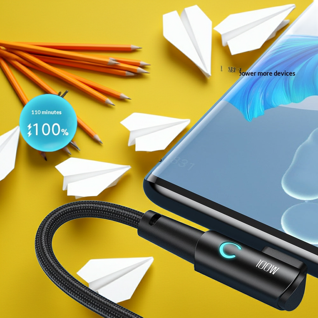 100W Fast-Charging USB-C Cable with LED Light
