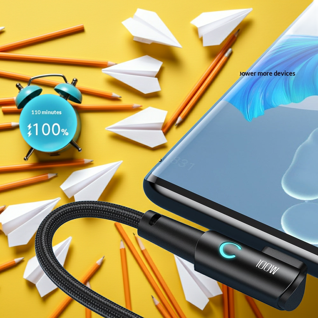 100W Fast-Charging USB-C Cable with LED Light
