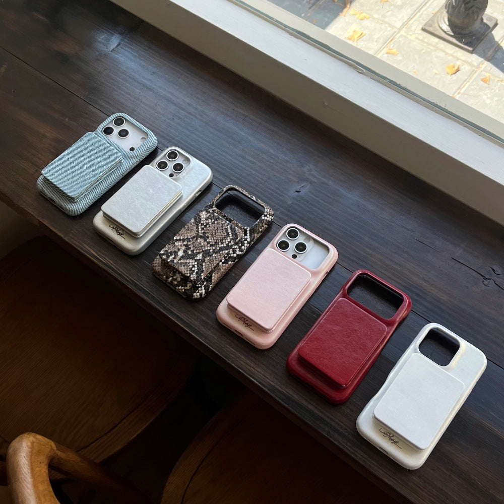 Leather Mirror Holder Phone Case for iPhone