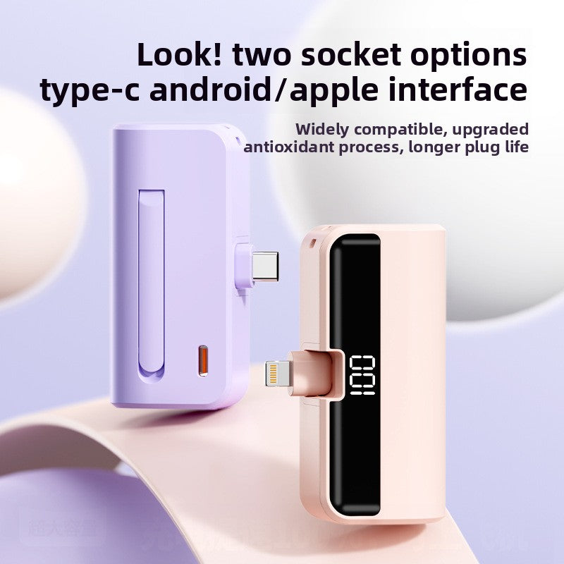 Mini Capsule Power Bank 5000mAh with Built-in USB-C or Lightning Connector