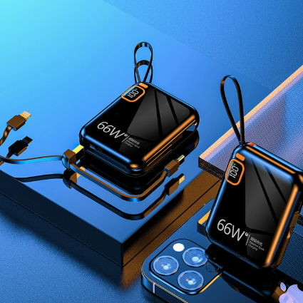 66W Fast Charging Power Bank with Built-In Cable