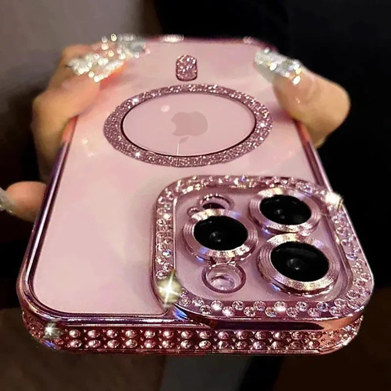 Glitter Magnetic iPhone Case – Shockproof Protective Cover with Camera Lens Protector