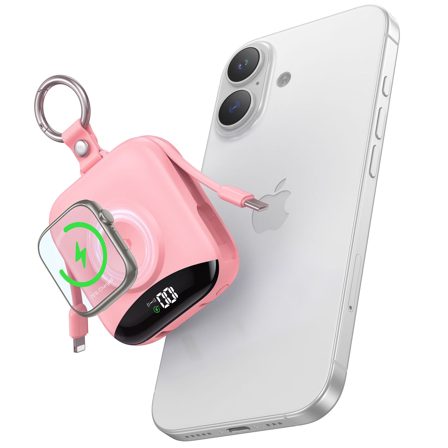 10000mAh Power Bank with Built-in Cables, 20W Fast Charging & Apple Watch Wireless Charging