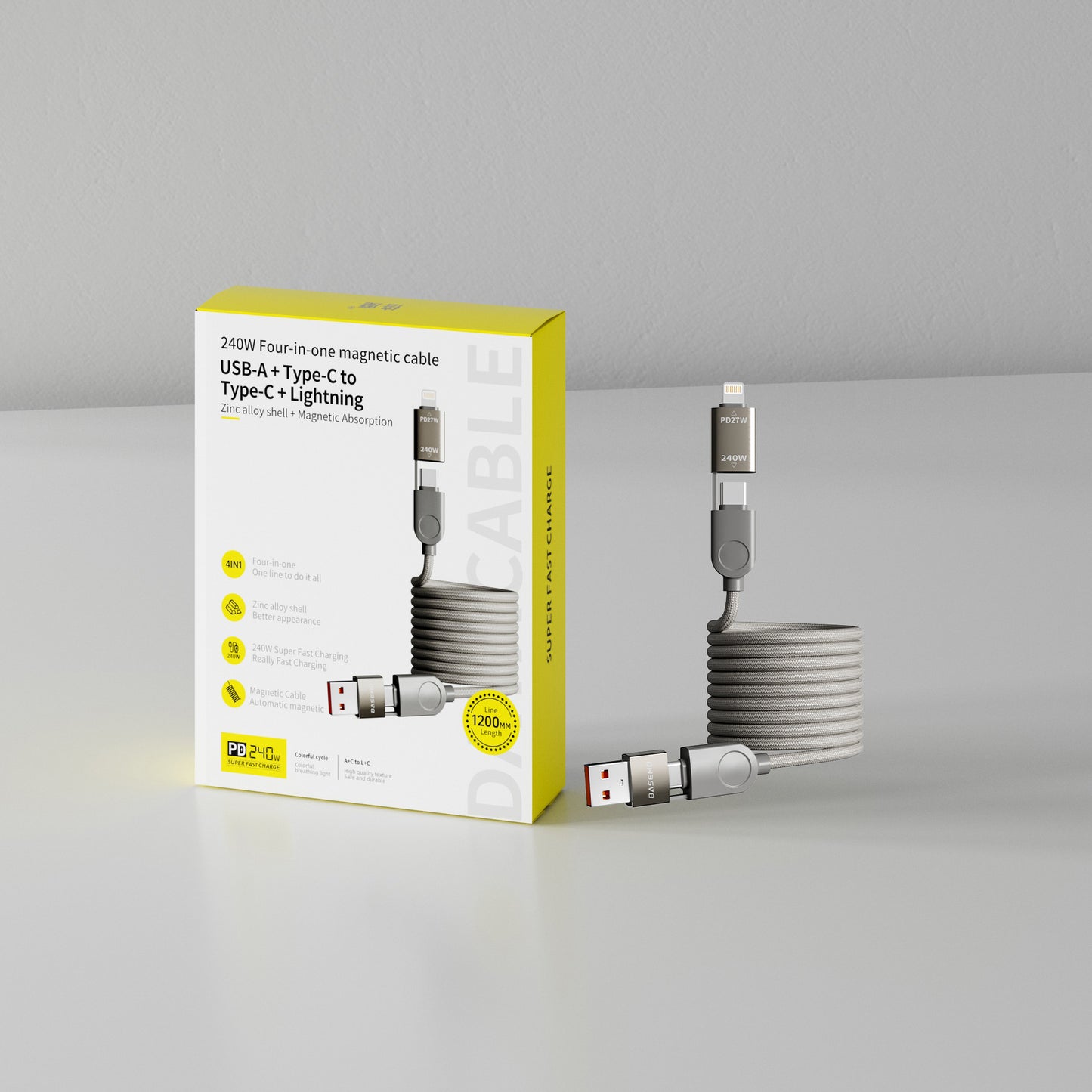 Magnetic 4-in-1 Fast Charging Cable – Universal USB Cable with Magnetic Connectors