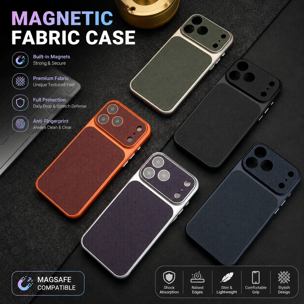 Magnetic Fabric iPhone Case – Premium Textured Protective Cover