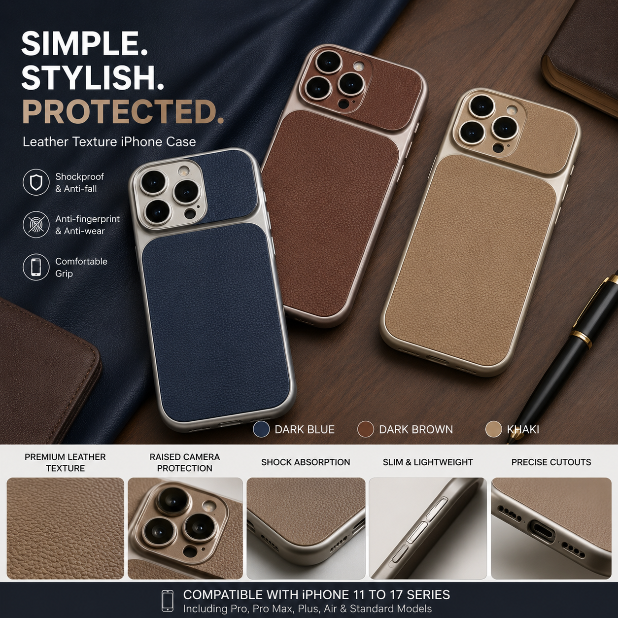 Premium Leather Texture iPhone Case – Slim Protective Cover