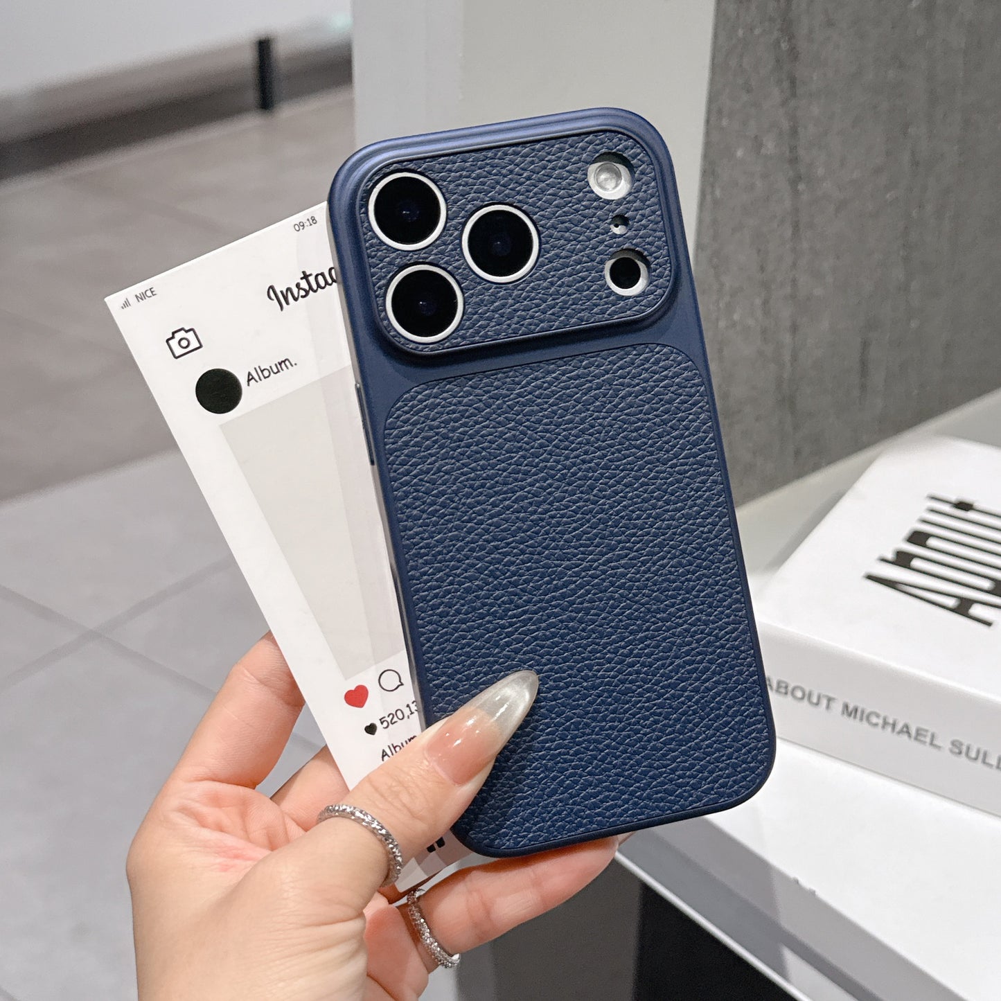 Simple Solid Color Leather Texture Phone Case for iPhone