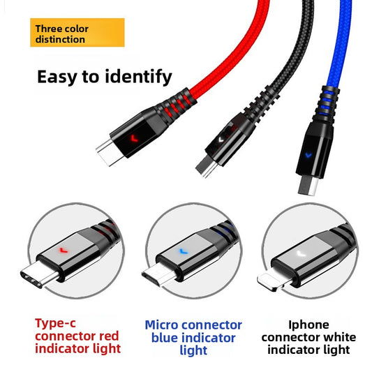 Lighted One-To-Three Data CableLED 3-in-1 Charging Cable – Multi Device USB Cable with Light Indicator