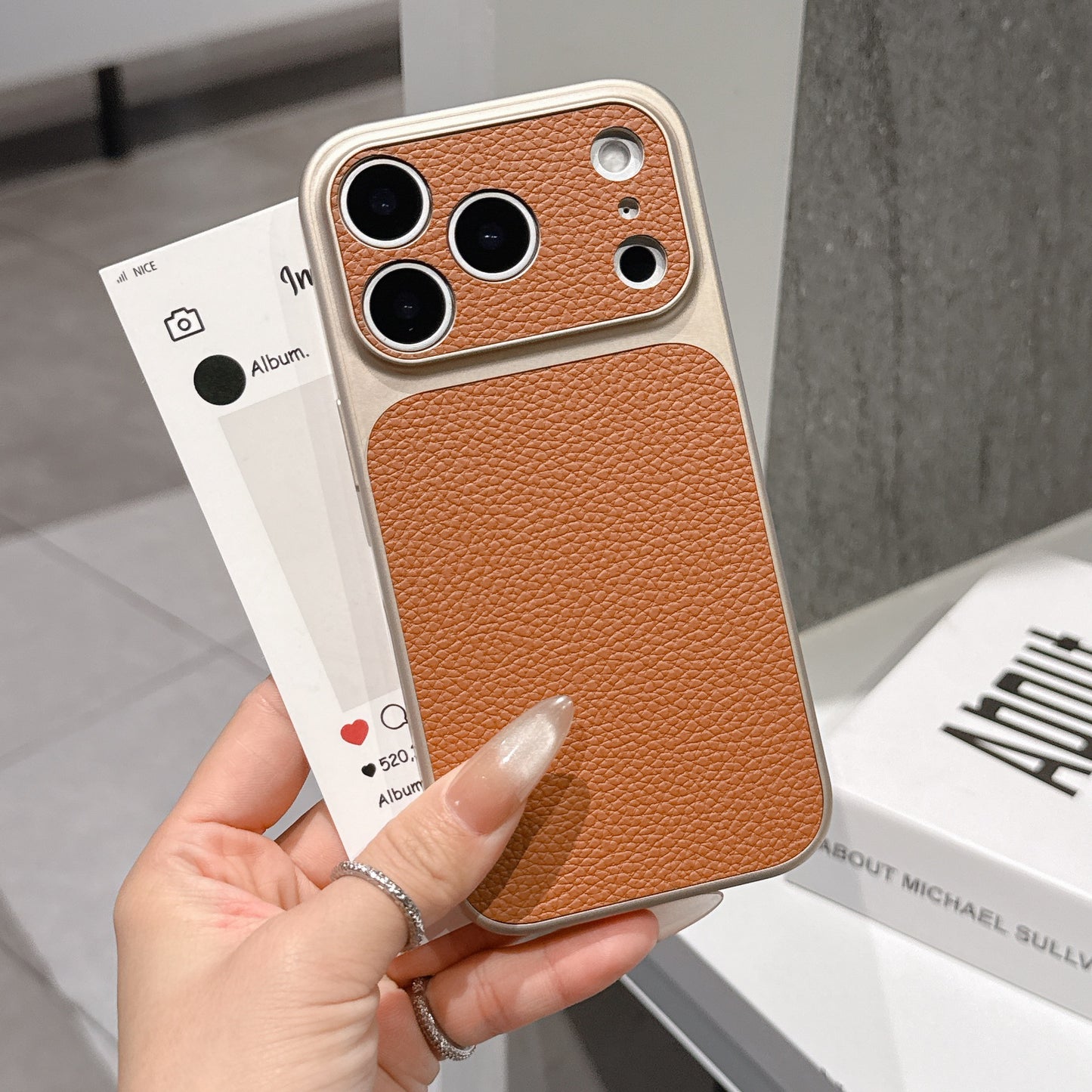Simple Solid Color Leather Texture Phone Case for iPhone