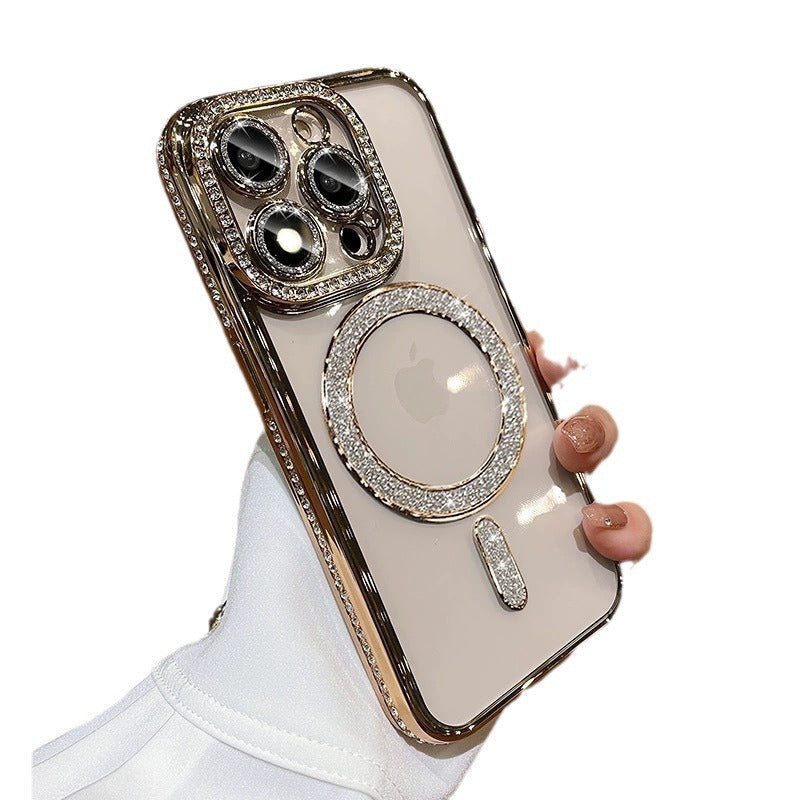 Magnetic Glitter Transparent Phone Case with Lens Protector