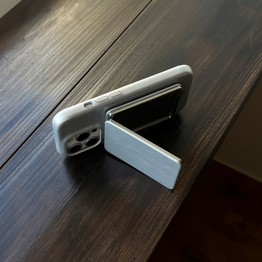 Leather Mirror Holder Phone Case for iPhone