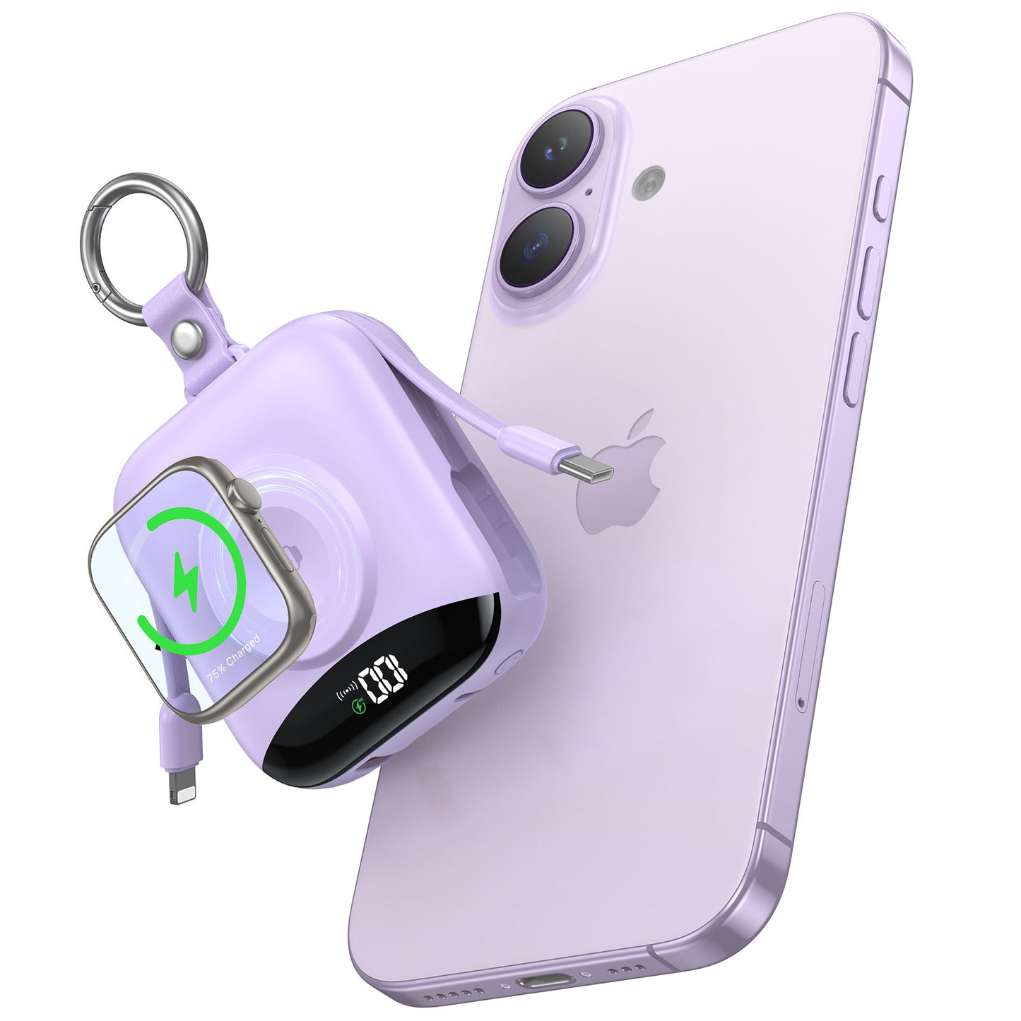 10000mAh Power Bank with Built-in Cables, 20W Fast Charging & Apple Watch Wireless Charging