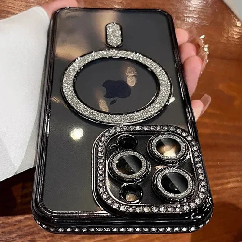 Glitter Magnetic iPhone Case – Shockproof Protective Cover with Camera Lens Protector