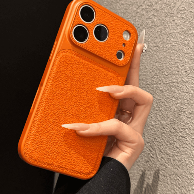 Simple Solid Color Leather Texture Phone Case for iPhone