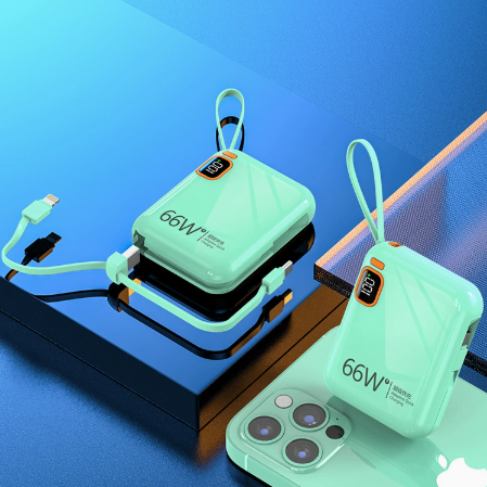 66W Fast Charging Power Bank with Built-In Cable