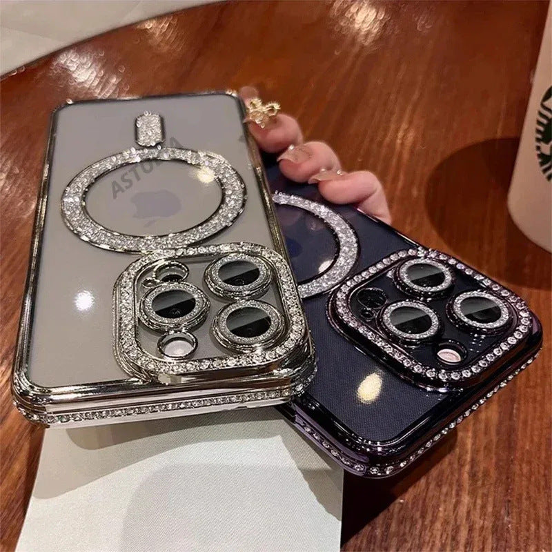 Glitter Magnetic iPhone Case – Shockproof Protective Cover with Camera Lens Protector