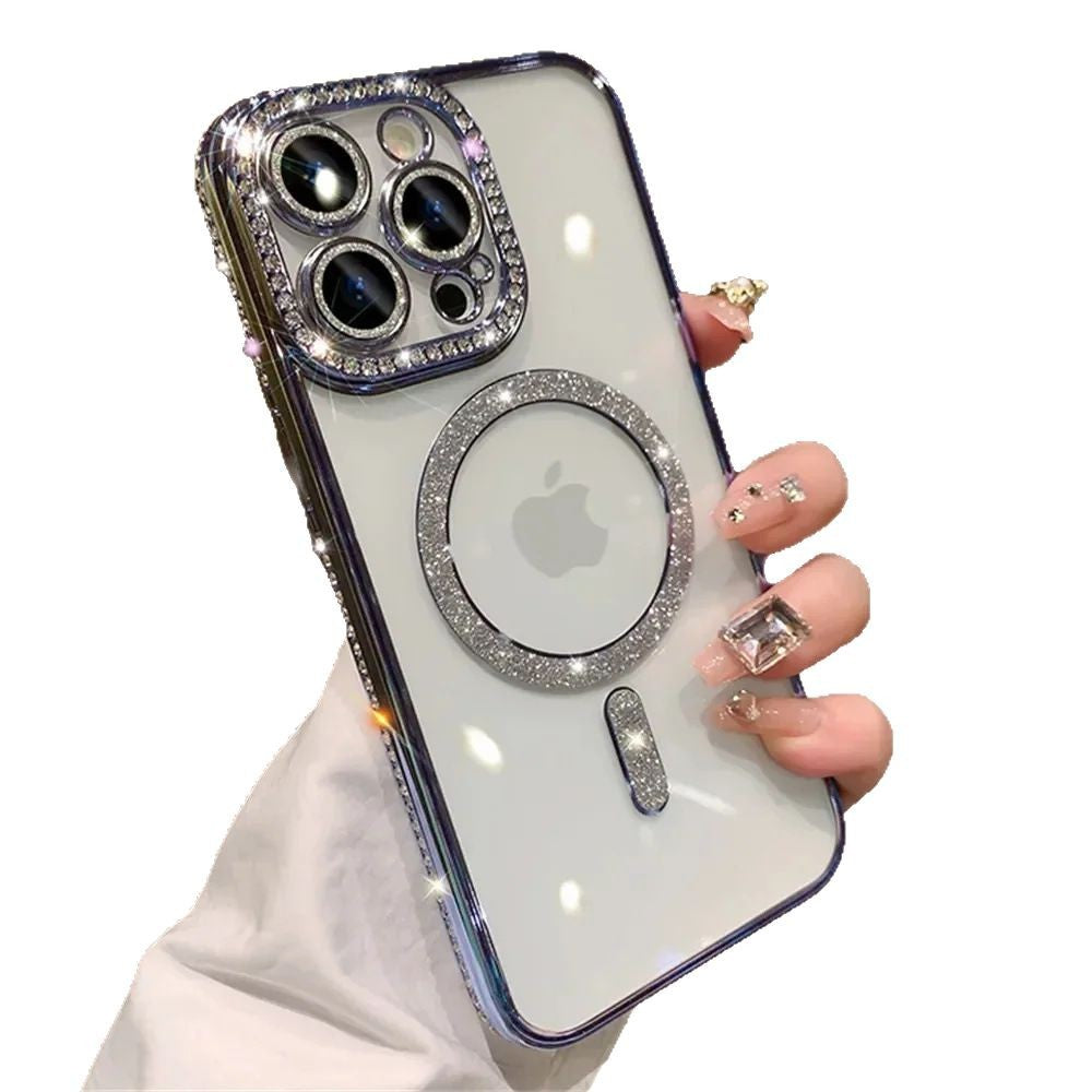 Glitter Magnetic iPhone Case – Shockproof Protective Cover with Camera Lens Protector