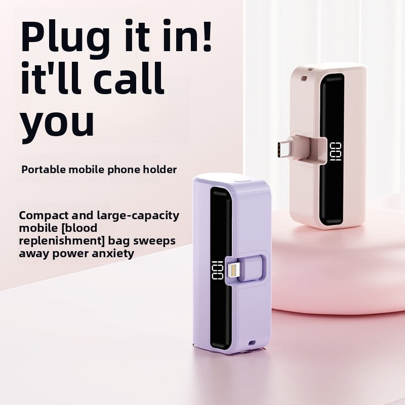 Mini Capsule Power Bank 5000mAh with Built-in USB-C or Lightning Connector