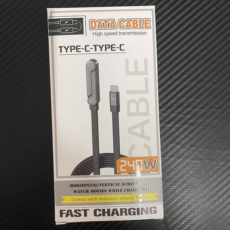 2-in-1 Type-C Charging Cable with Phone Stand – 240W Fast Charging