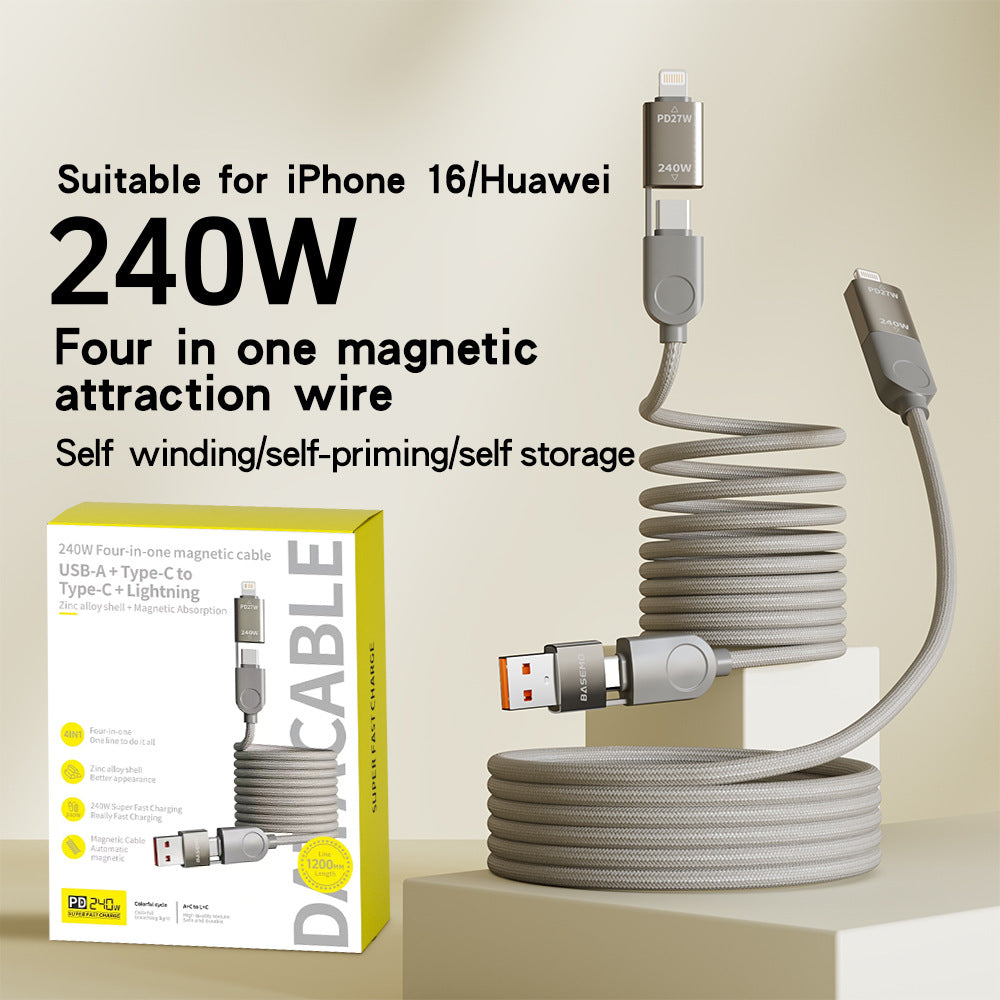 Magnetic 4-in-1 Fast Charging Cable – Universal USB Cable with Magnetic Connectors